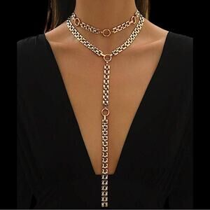 Gold Y Lariat Multilayer Necklace Specialty Chain Link